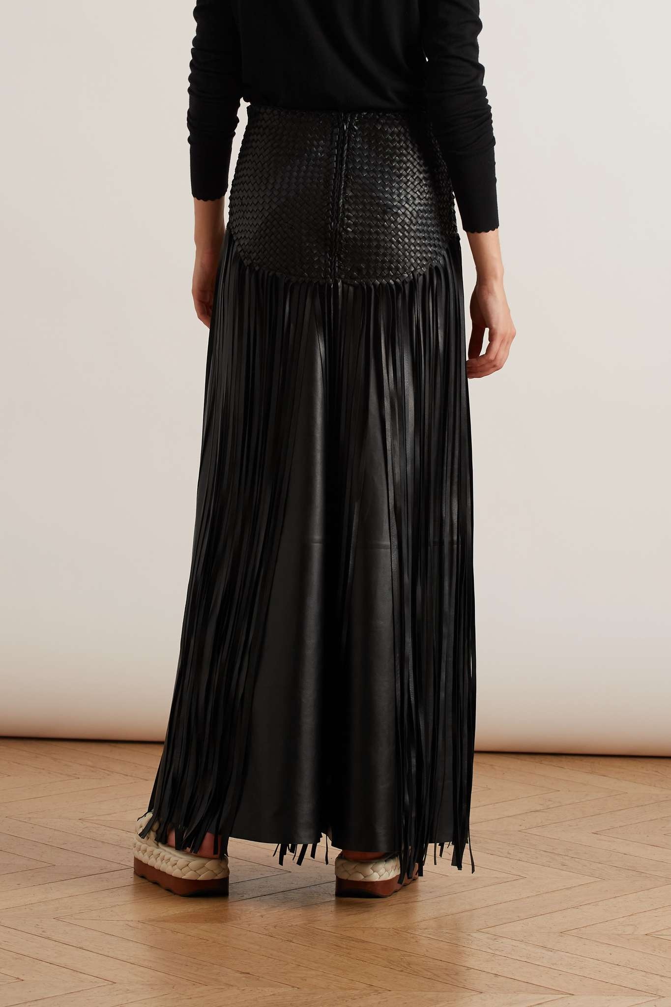 Layered fringed woven leather maxi skirt - 4