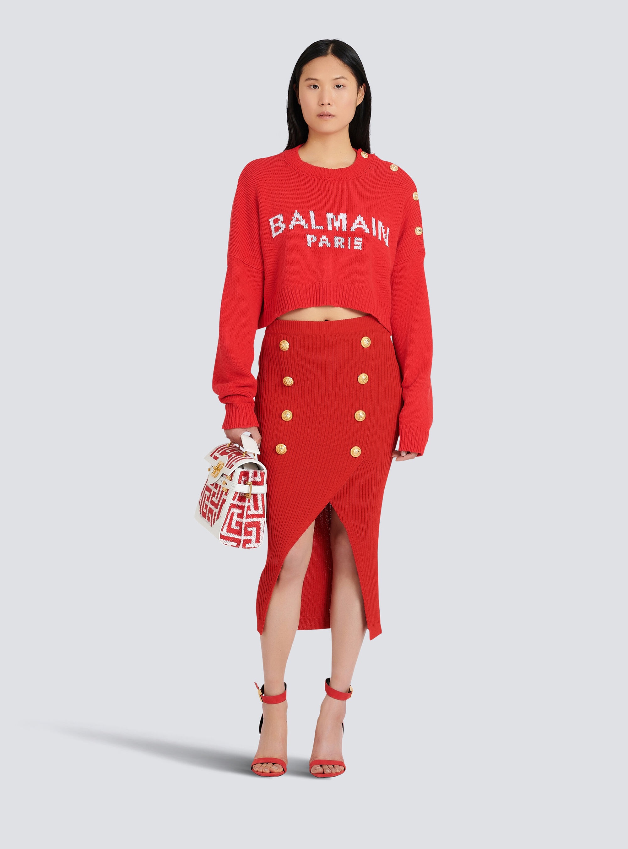 HIGH SUMMER CAPSULE - Cropped knit sweater with Balmain logo print - 2