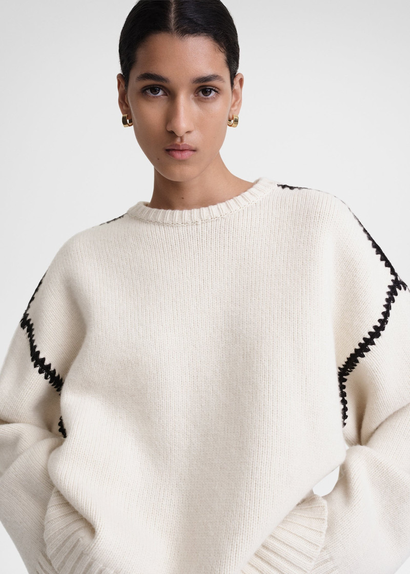 Embroidered wool cashmere knit snow 5