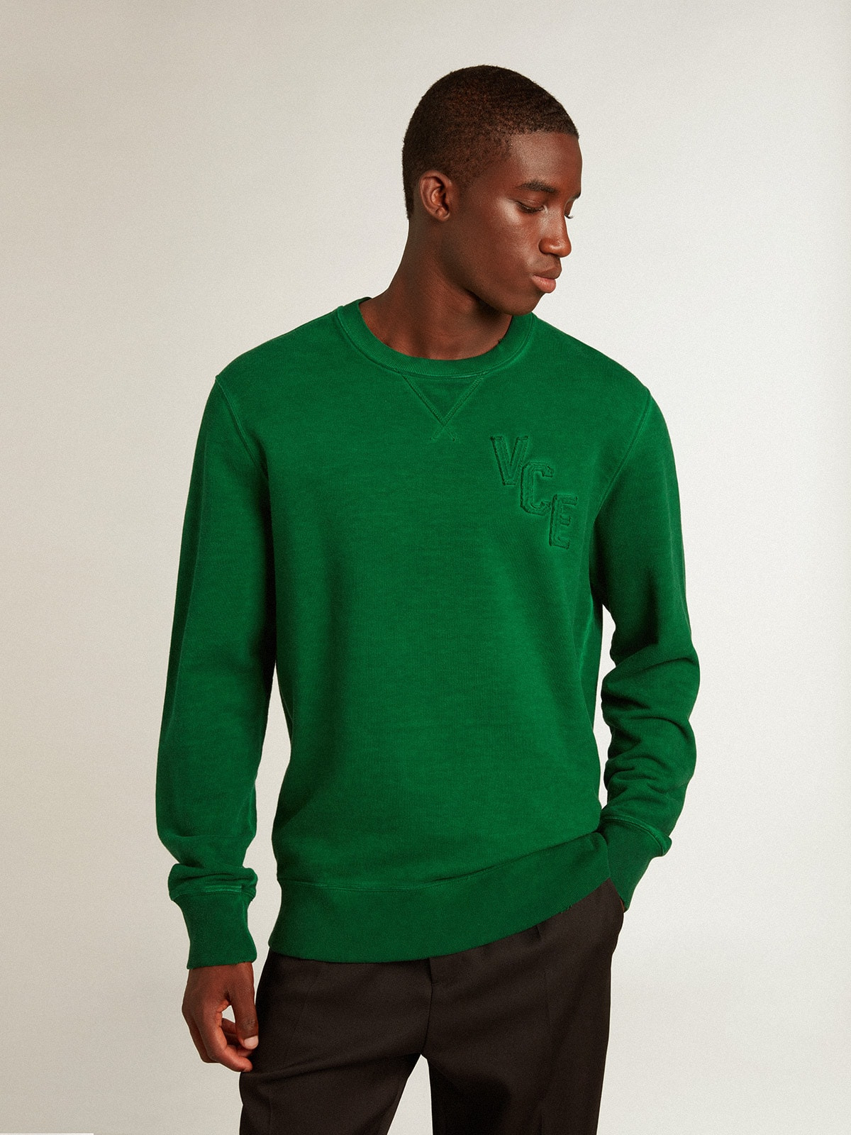Round-neck sweatshirt in green cotton fleece - 5