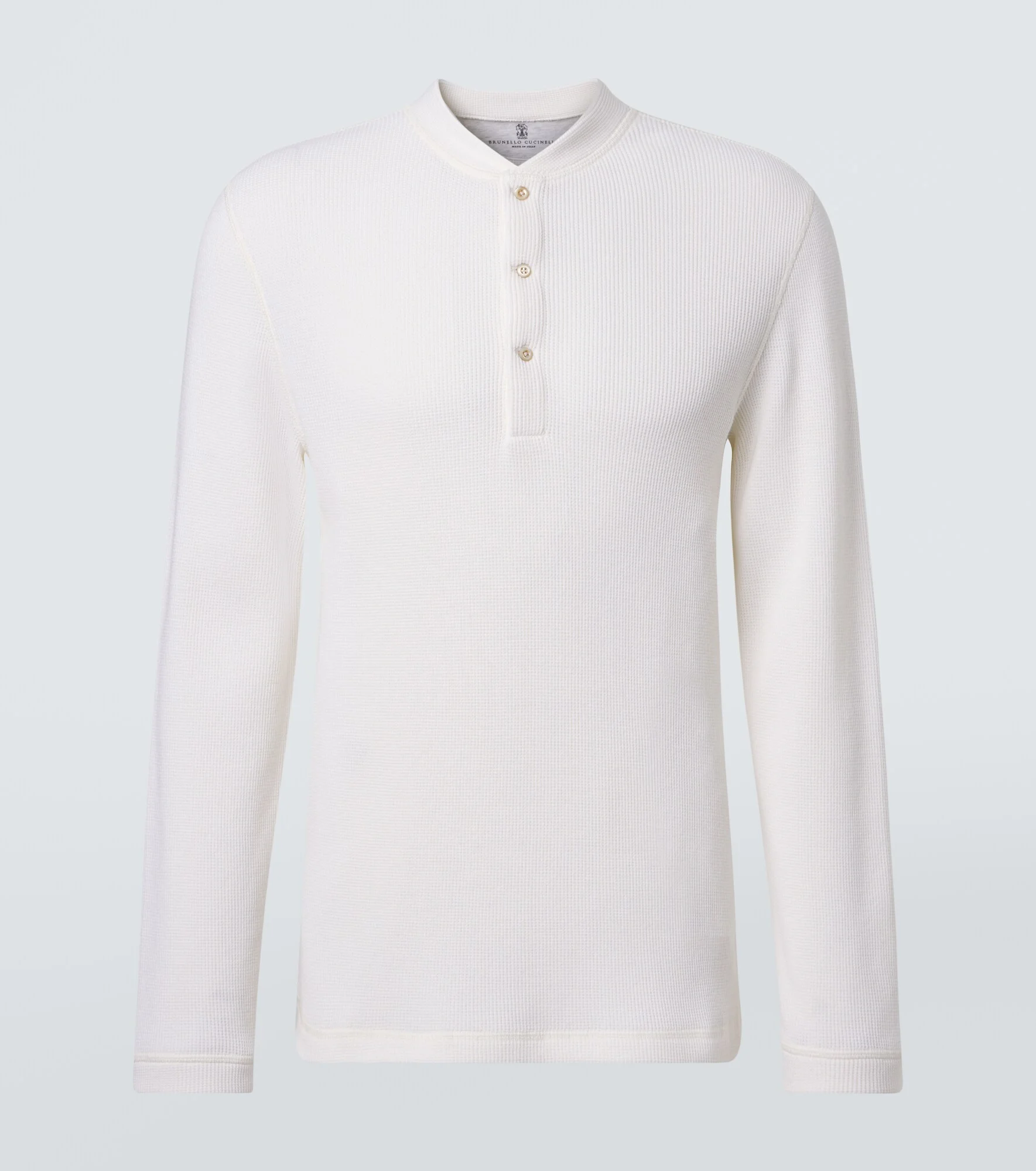 Waffle-knit cotton and cashmere Henley shirt - 1