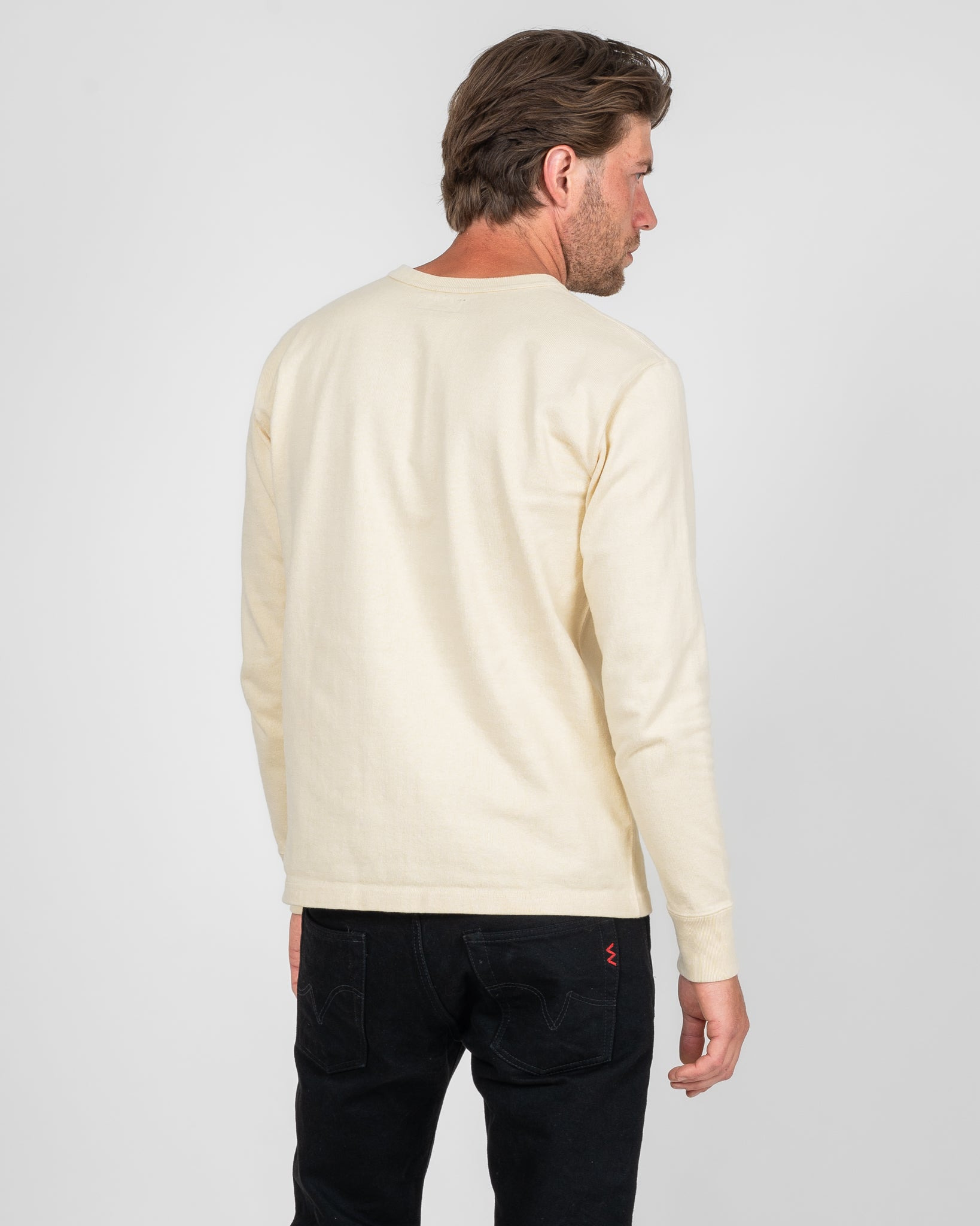 IHTL-1501-CRM 11oz Cotton Knit Long Sleeved Crew Neck Sweater - Cream - 3