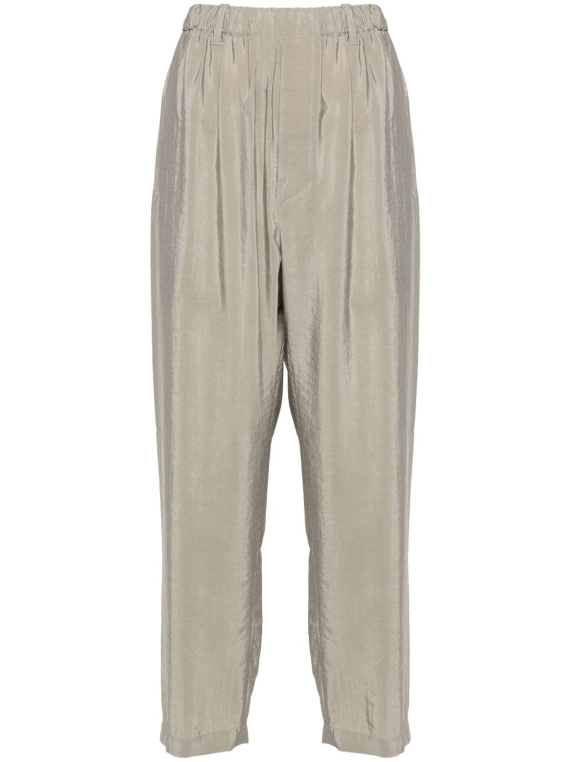 Grey Elasticated-Waistband Tapered Trousers - 1