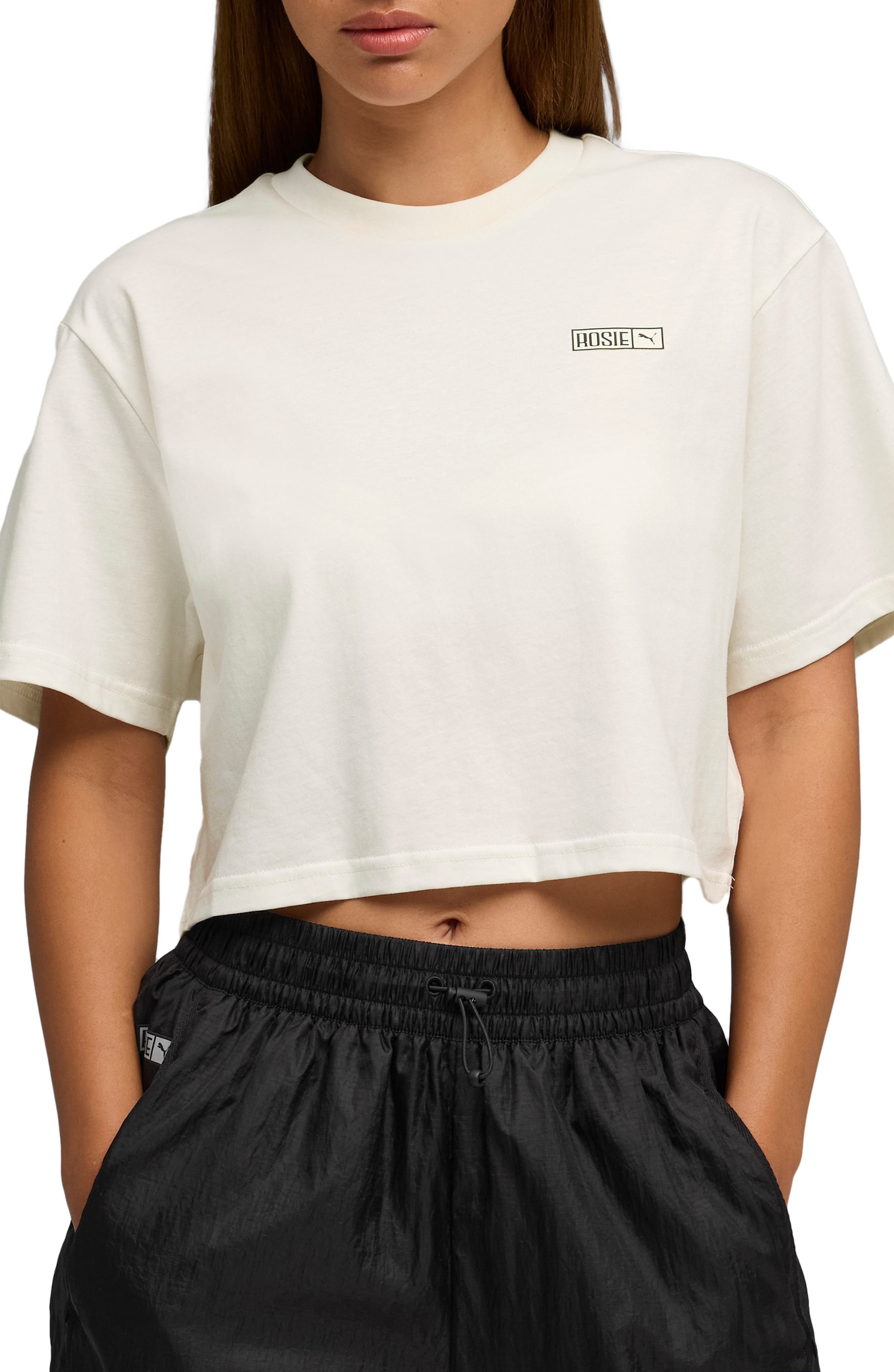PUMA x Rosé Relaxed Fit Crop T-Shirt in Warm White at Nordstrom - 1