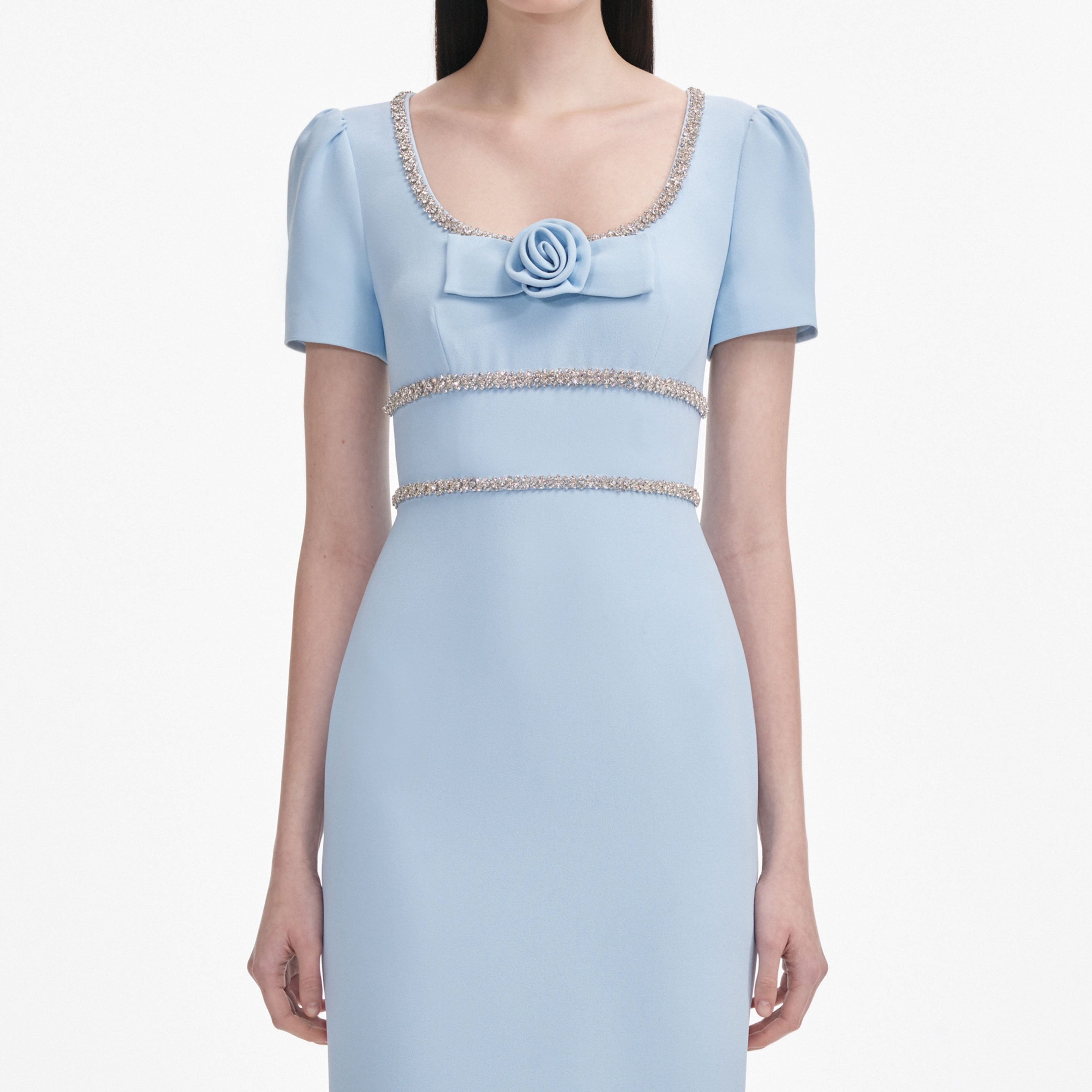 Blue Crepe Crystal Trim Maxi Dress - 4