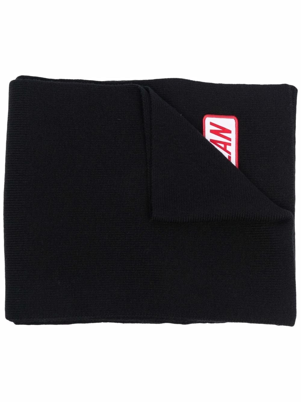 logo-patch wool scarf - 1