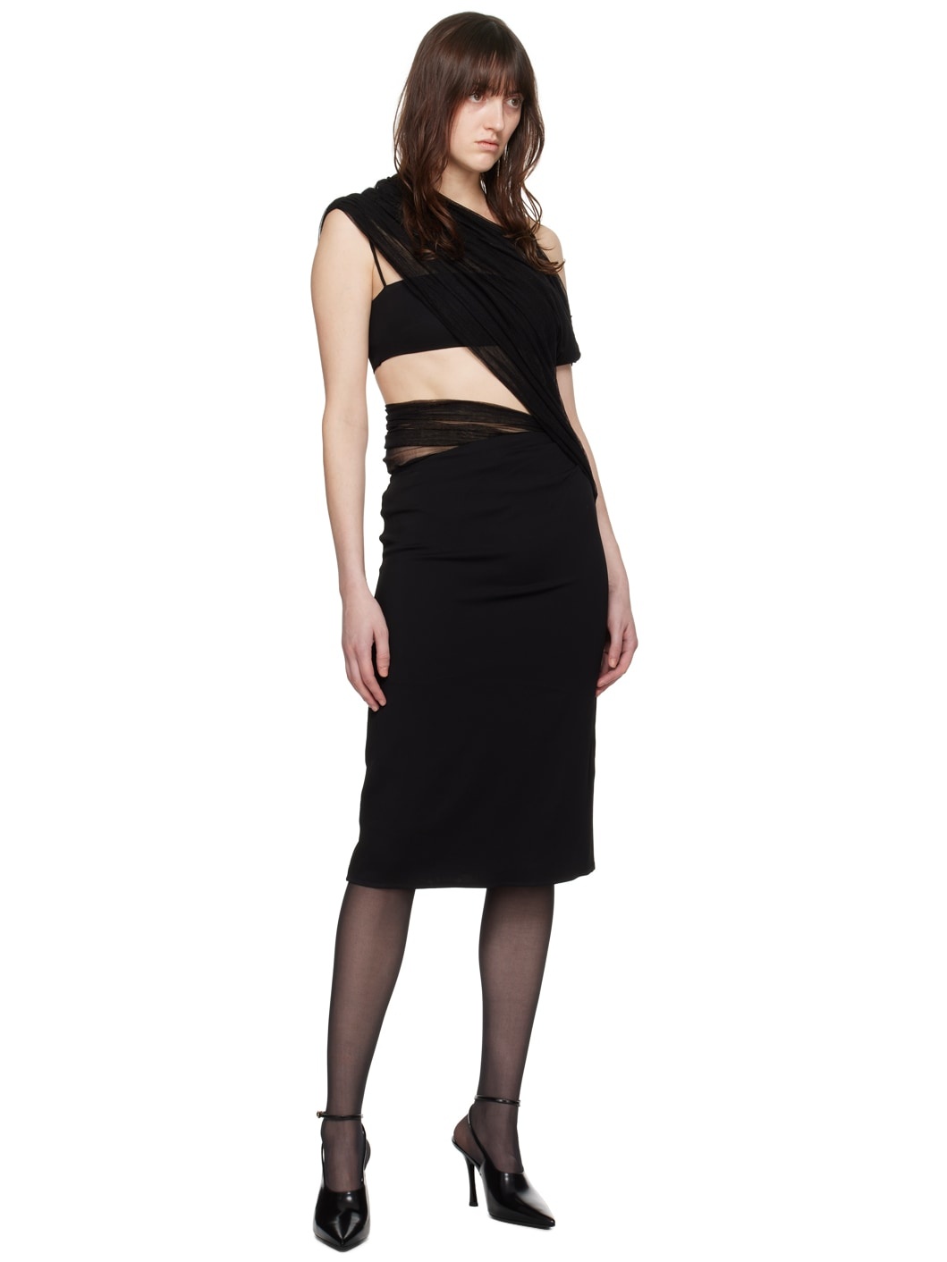 Black Magnetica Asymmetric Midi Dress - 4