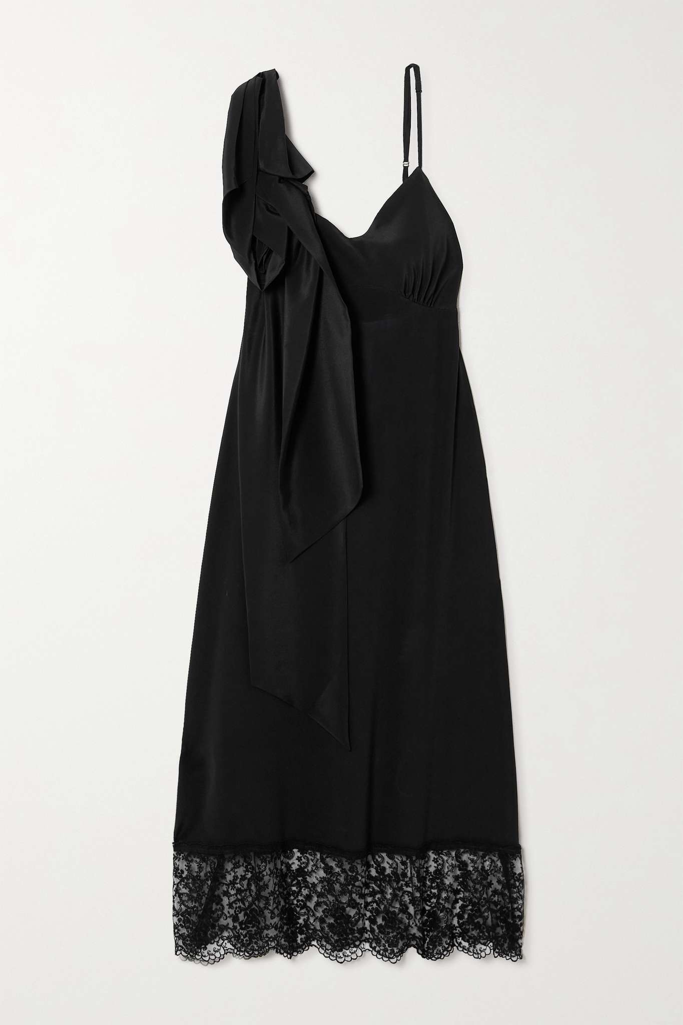 Lace-trimmed draped crepe midi dress - 1