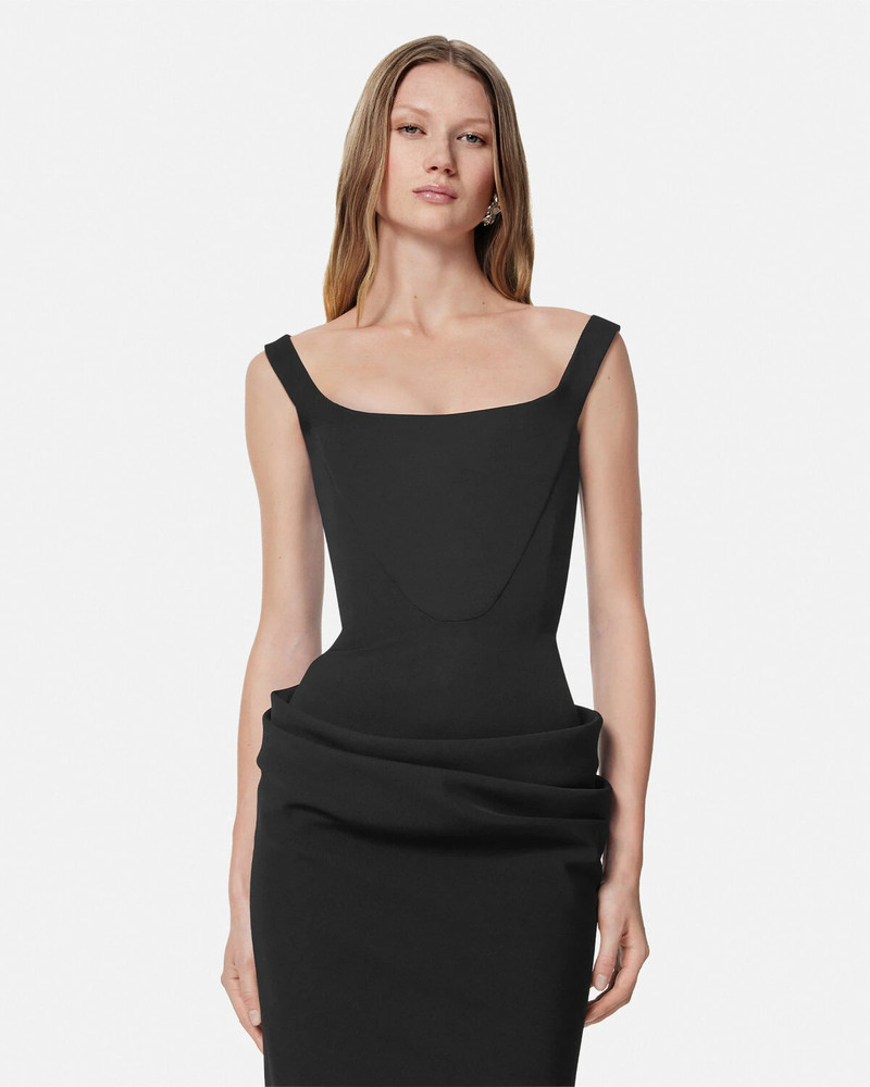Wool Gabardine Corset Draped Midi Dress 3