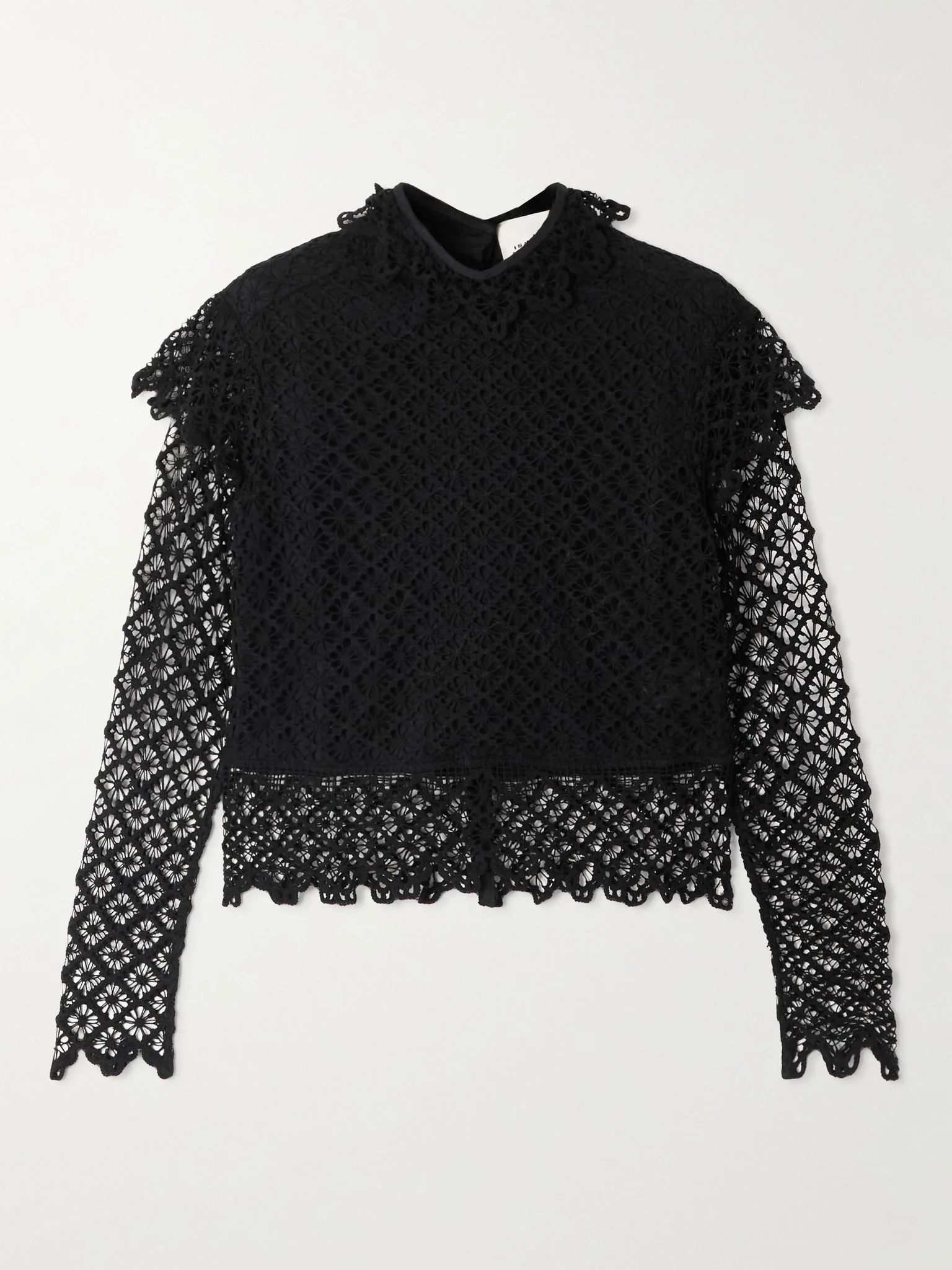 Ludivine layered cotton guipure lace top Black - 1