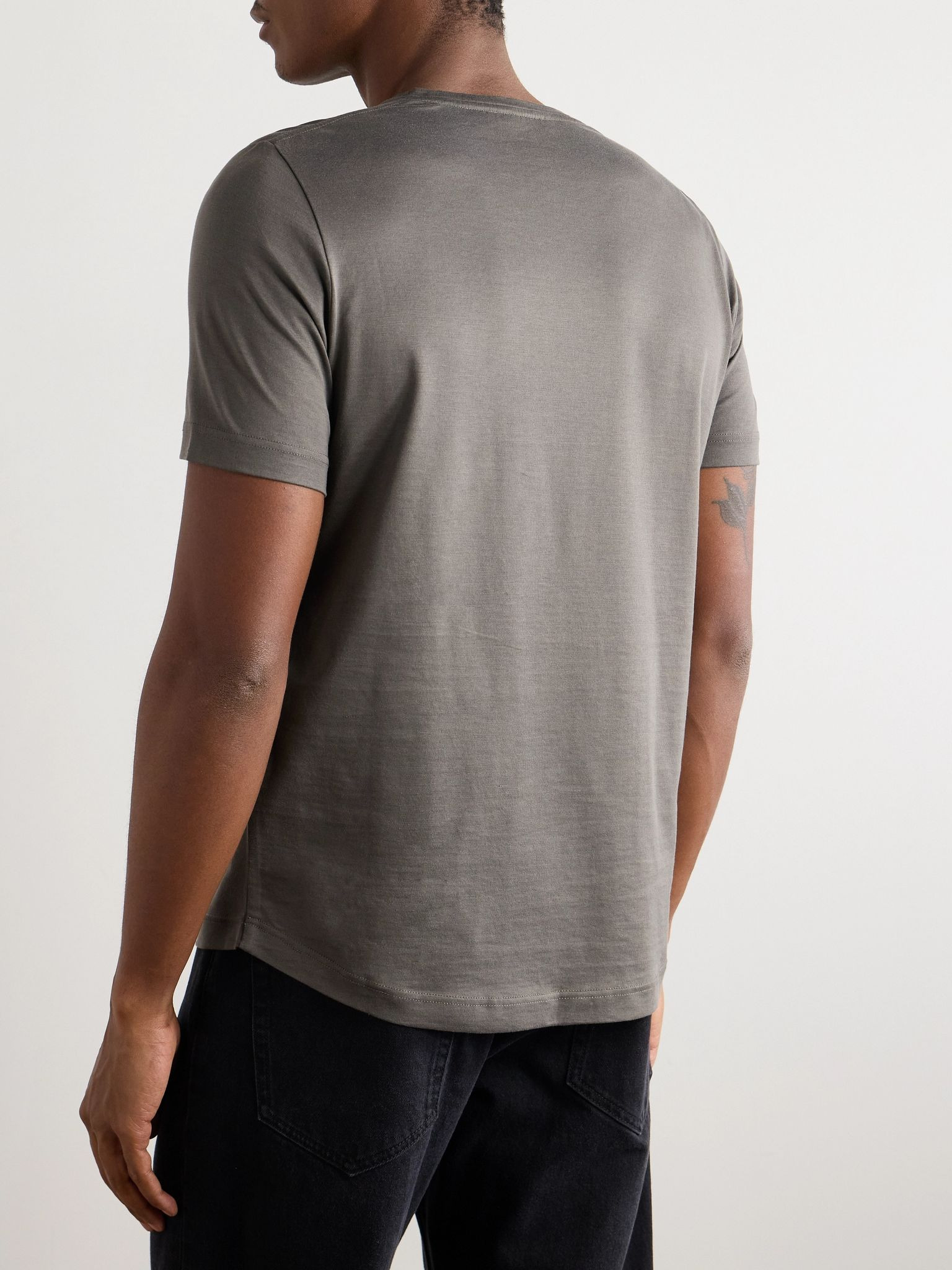 Silk and Cotton-Blend T-Shirt Gray - 4