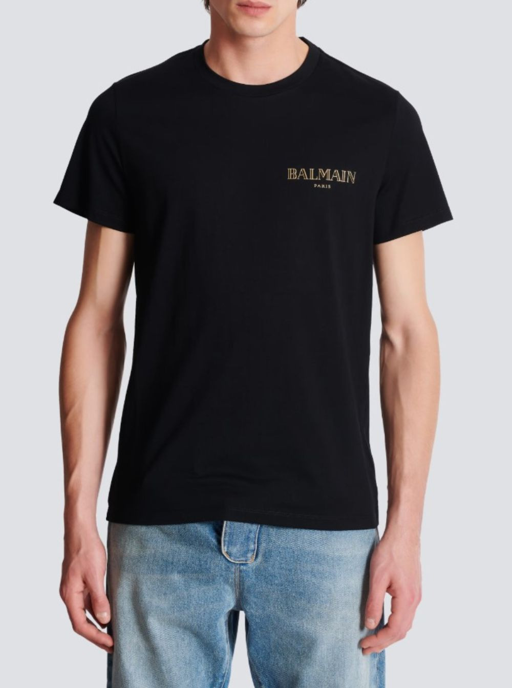 Balmain Men Black Crewneck T-Shirt With Logo Lettering On The Front In Cotton Man - 4
