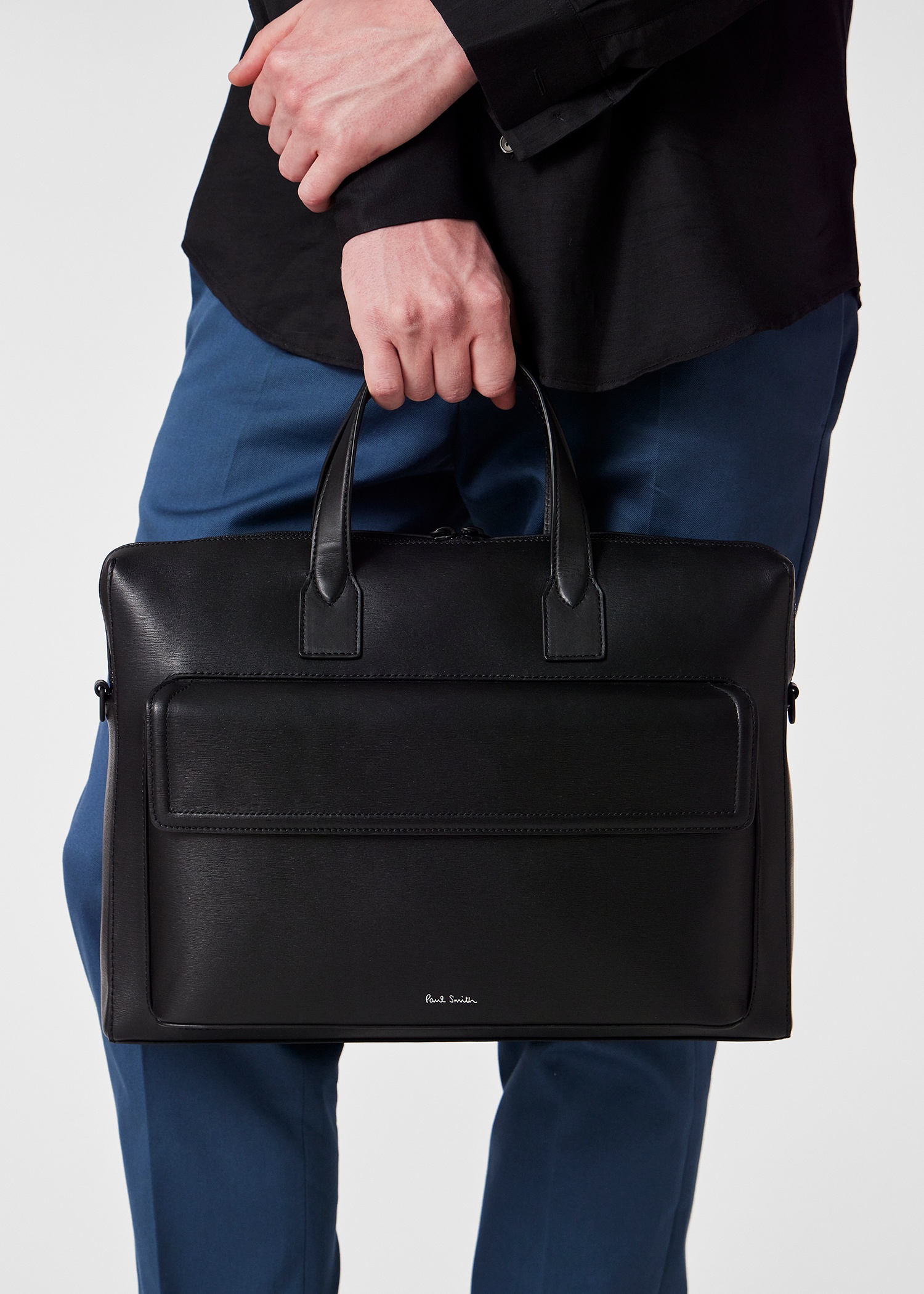 Black Straw-Grain Embossed Leather Folio - 2