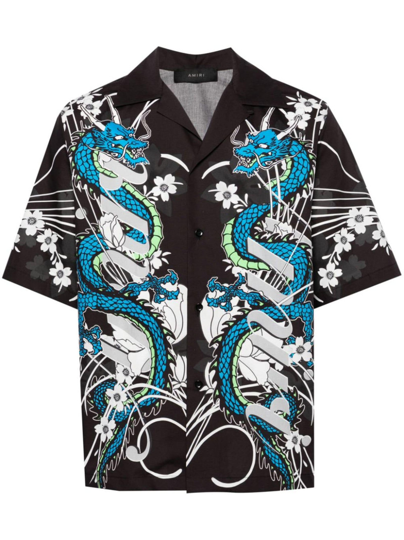Dragon printed bowling shirt 1