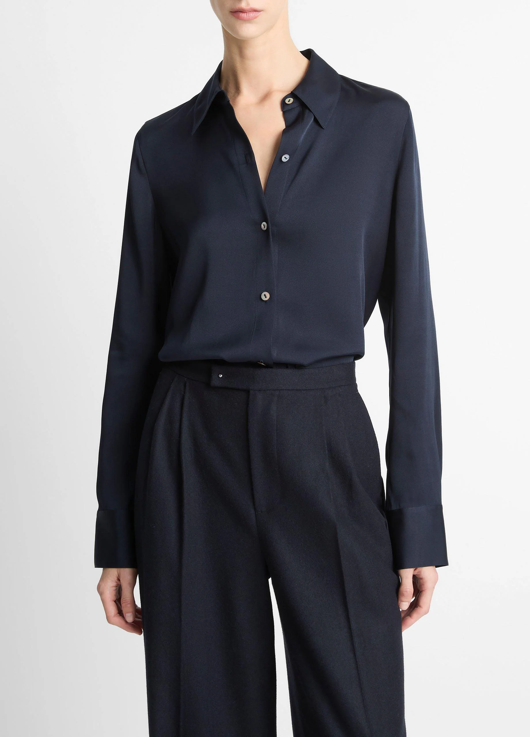 Silk-Blend Slim Button-Front Blouse - 1