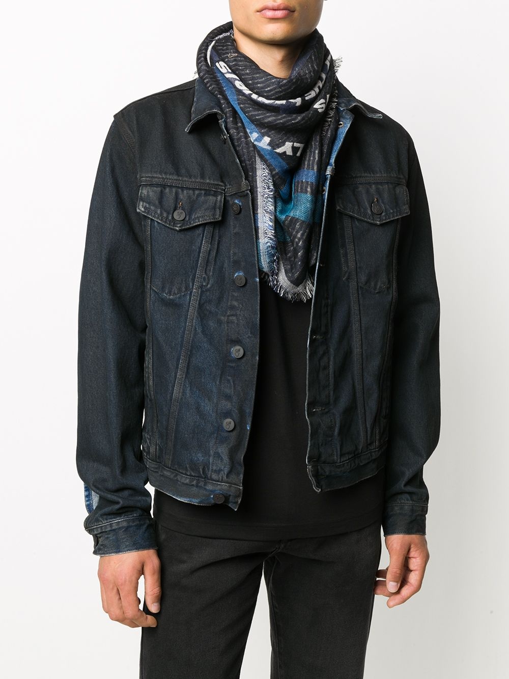 printed logo denim scarf - 2