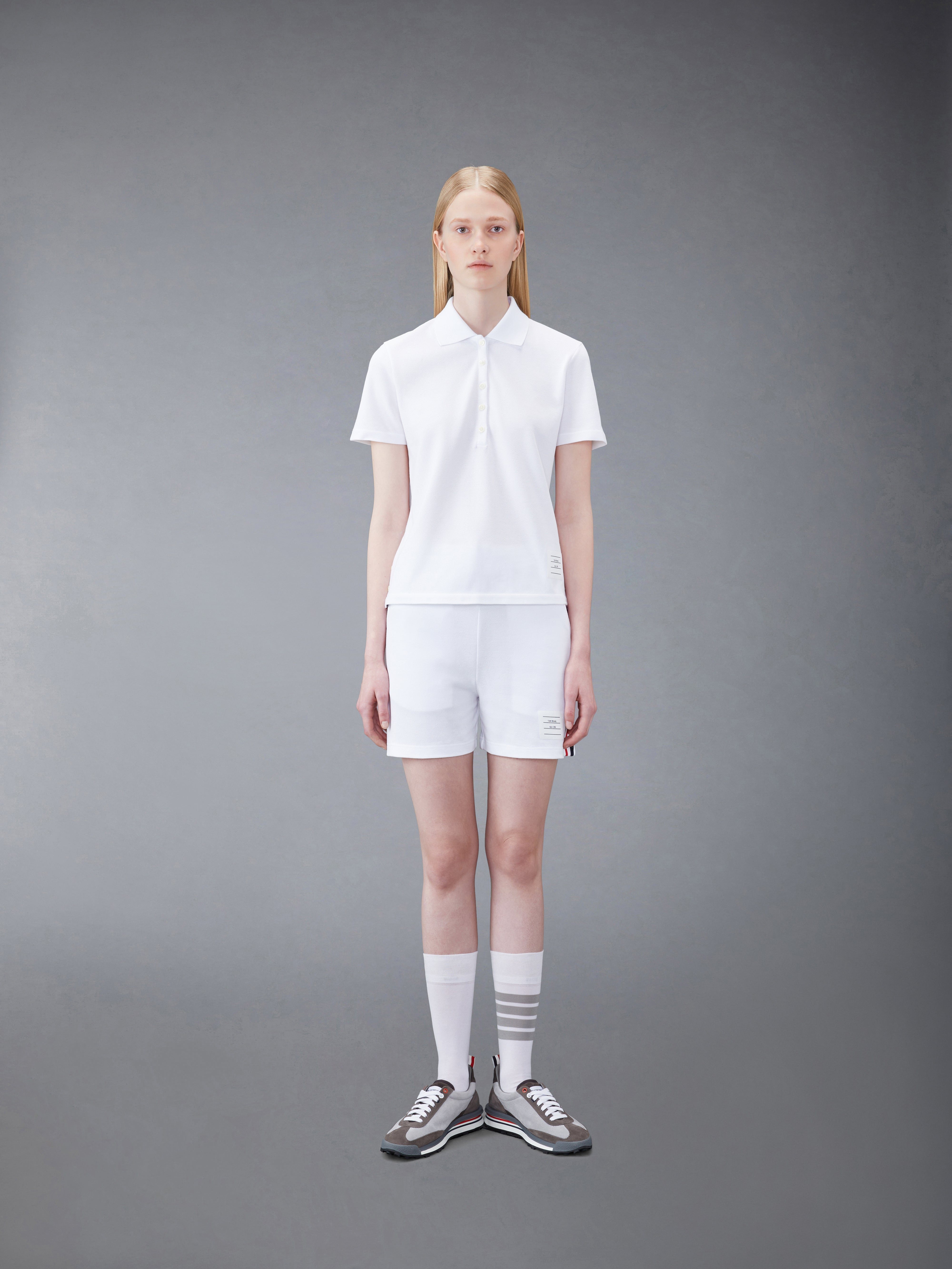 White Classic Pique Center Back Stripe Relaxed Fit Short Sleeve Polo - 3