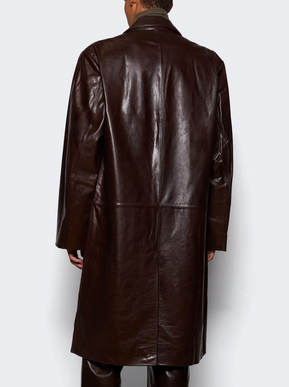 Single Breasted Leather Coat Darkbrown - 4