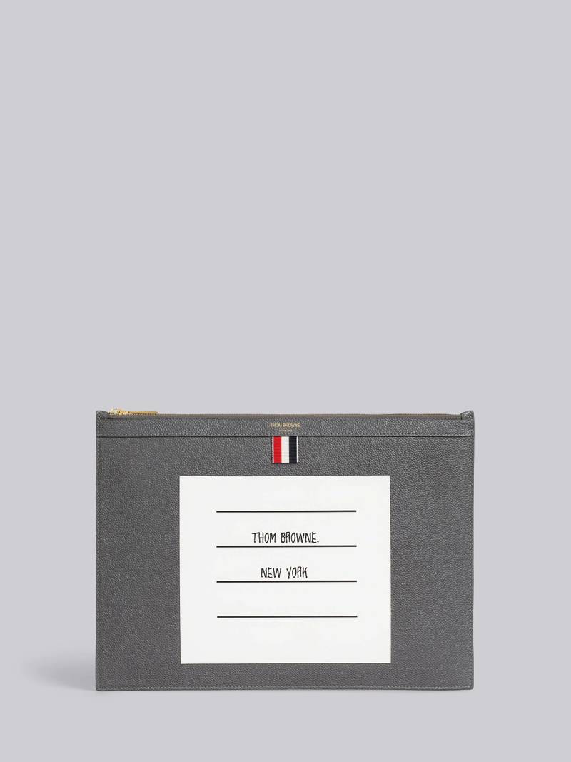 Dark Grey Pebble Grain Leather Paper Label Medium Document Holder 1