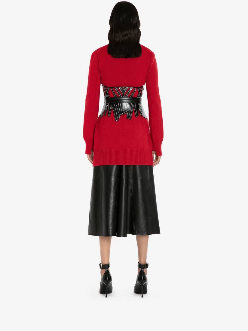Cashmere Corset Stitch Tunic Jumper in Welsh Red - 4