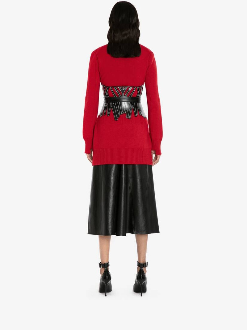 Cashmere Corset Stitch Tunic Jumper in Welsh Red 4