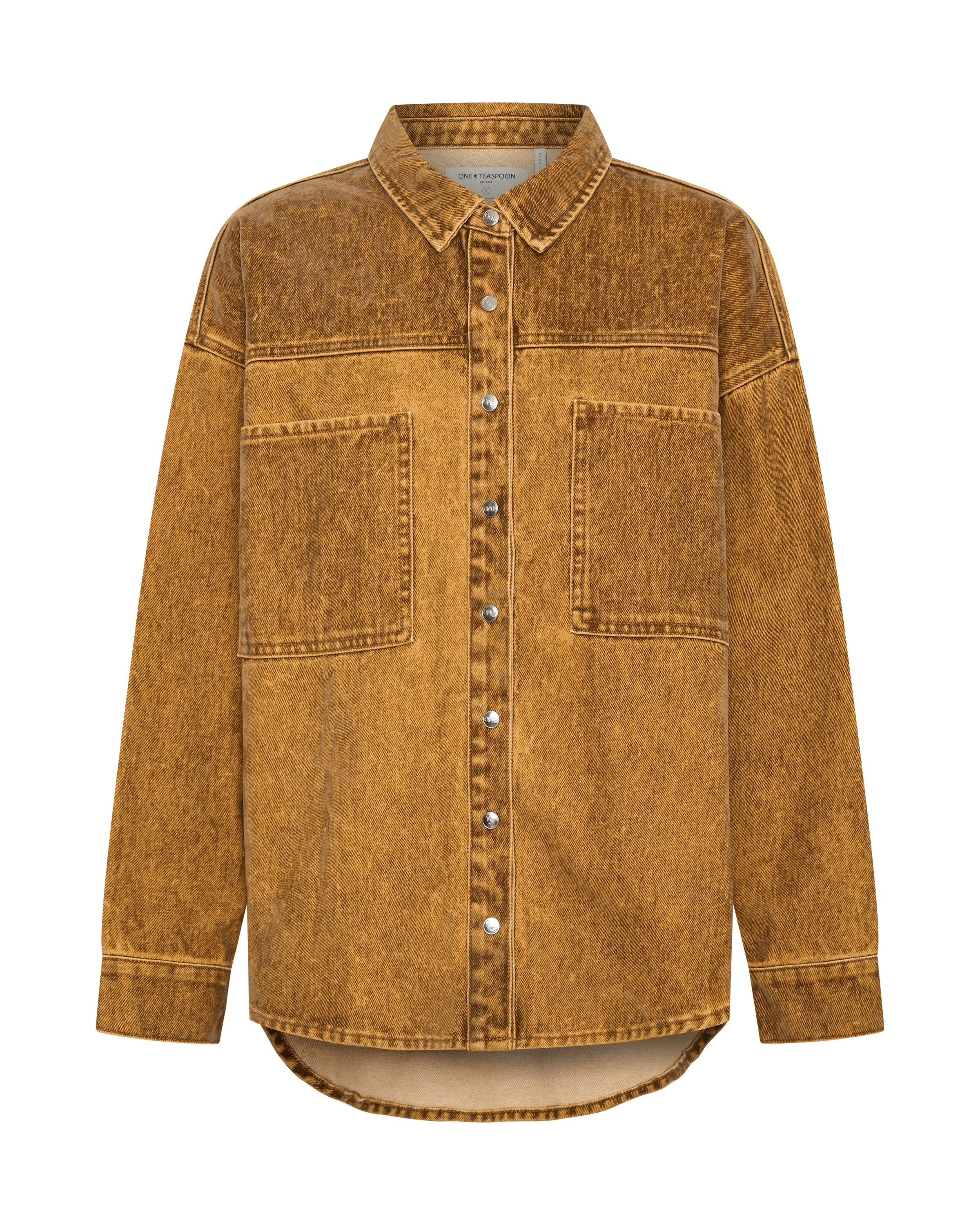 Daria Flocked Denim Shacket - Burnt Tobacco - 1