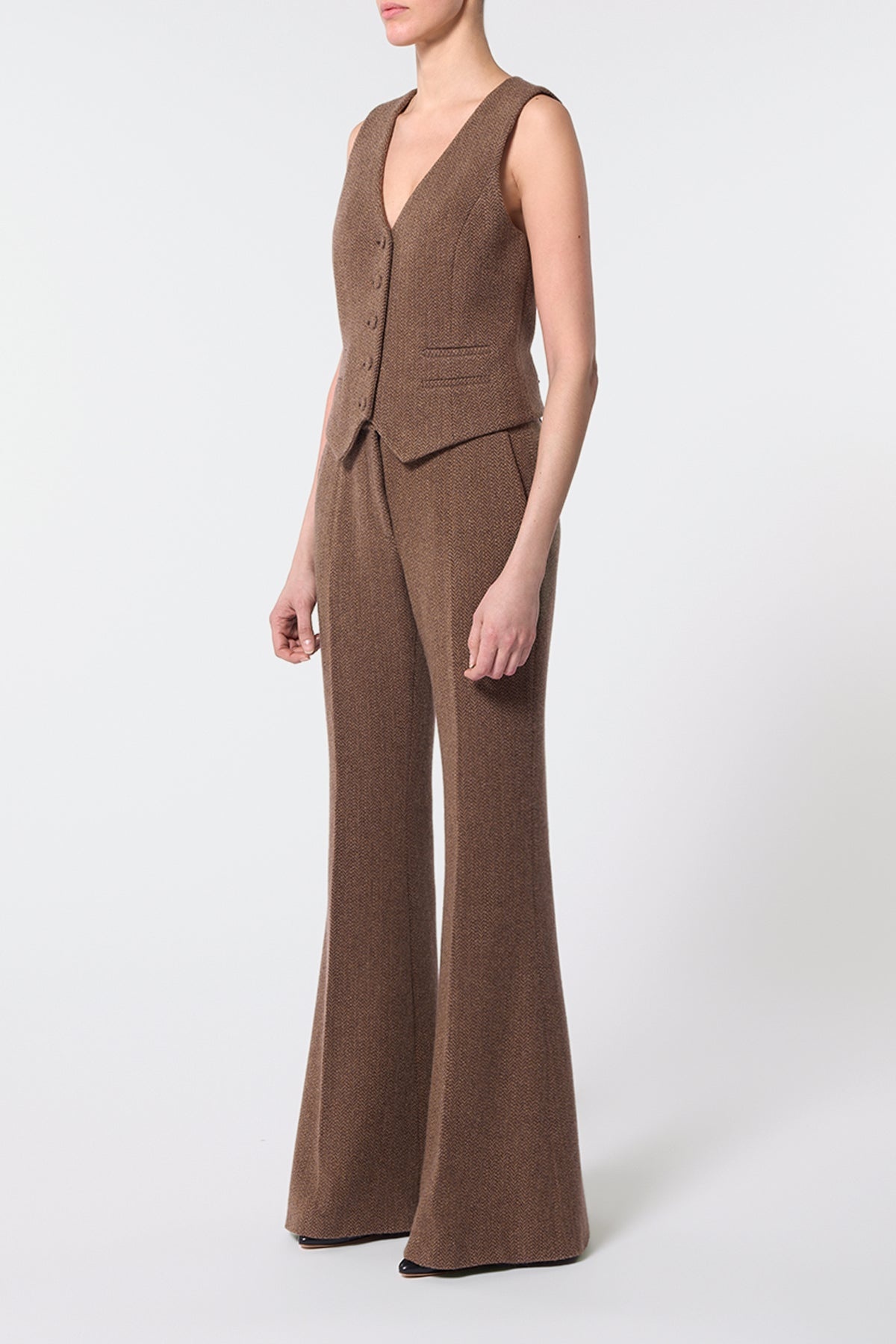 Rhein Pant in Chocolate Multi Cashmere Virgin Wool Herringbone - 3