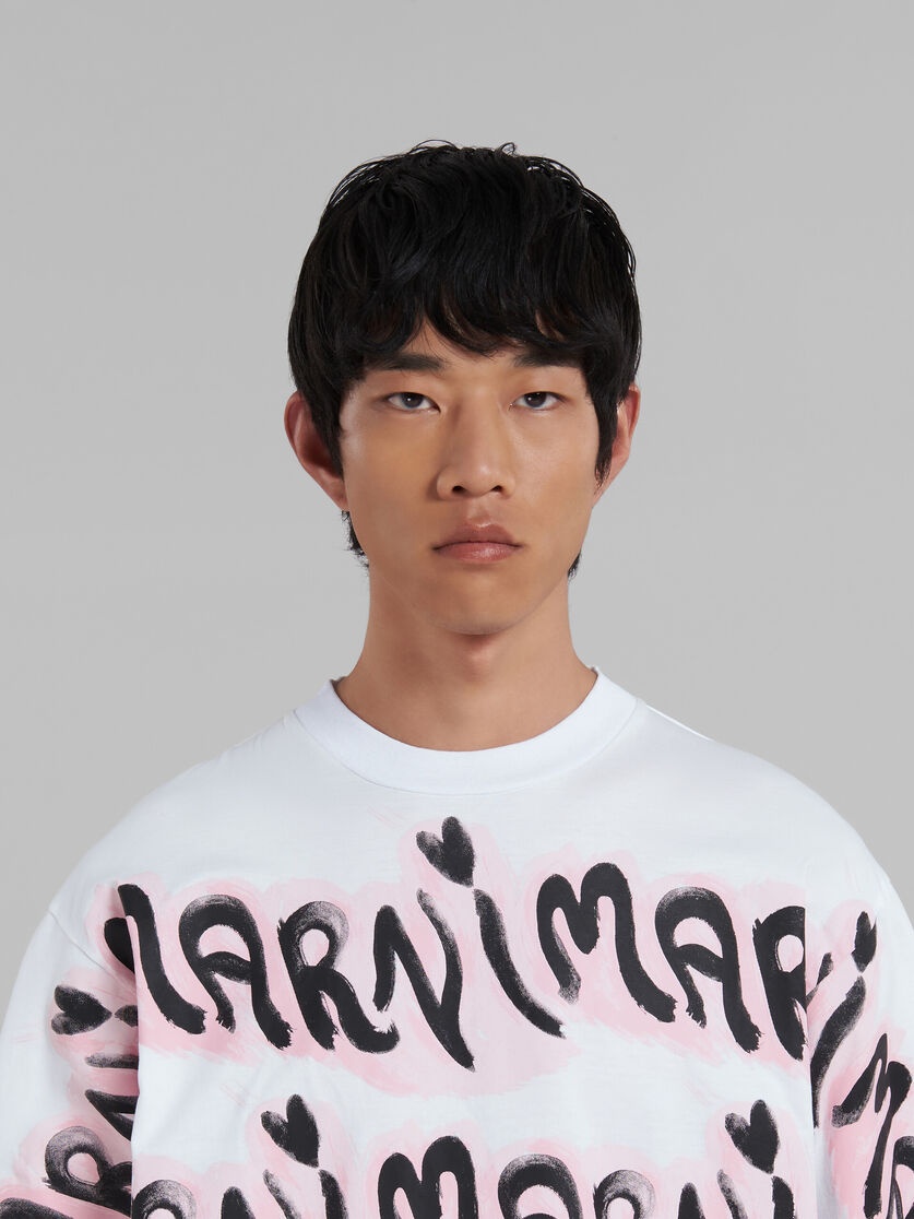 WHITE BIO COTTON T-SHIRT WITH LOGO STRIPES - 4