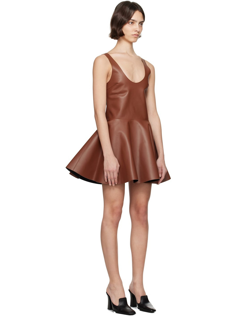 Brown Circle Skirt Leather Minidress 2