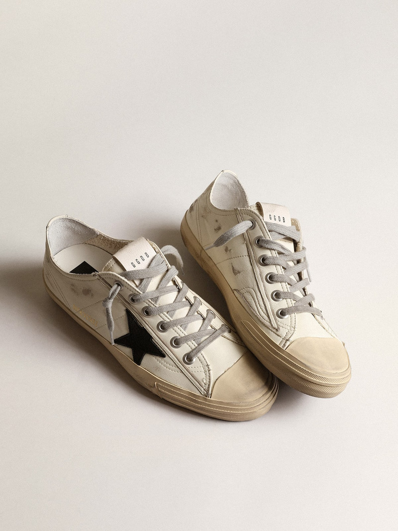 Golden Goose V-Star sneakers in off-white nappa leather with black nubuck star outlook