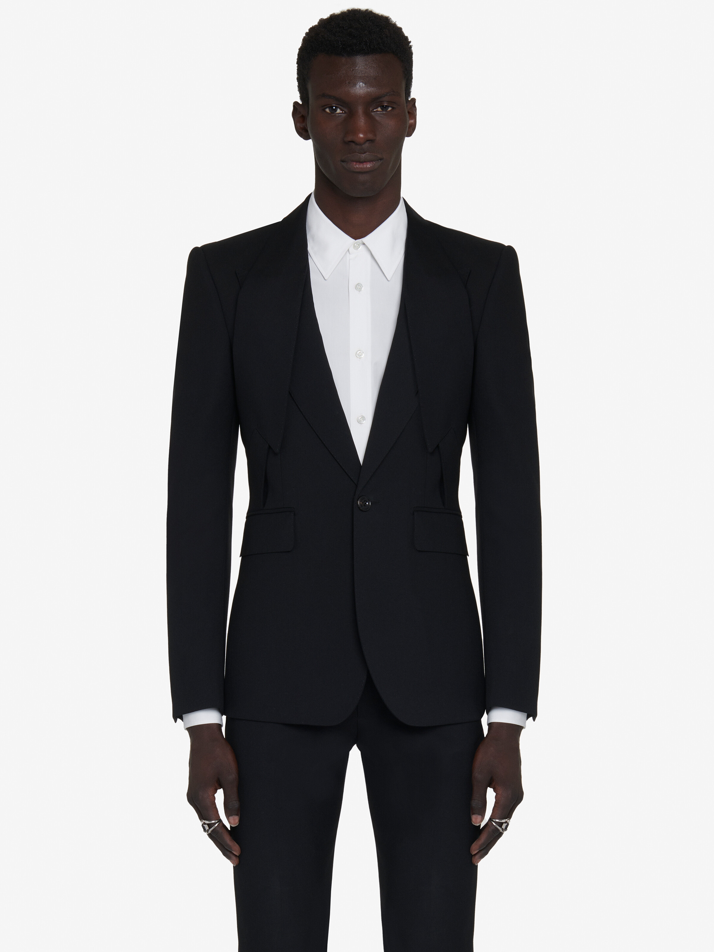 Men's Reverse Lapel Single-breasted Jacket in Black - 2