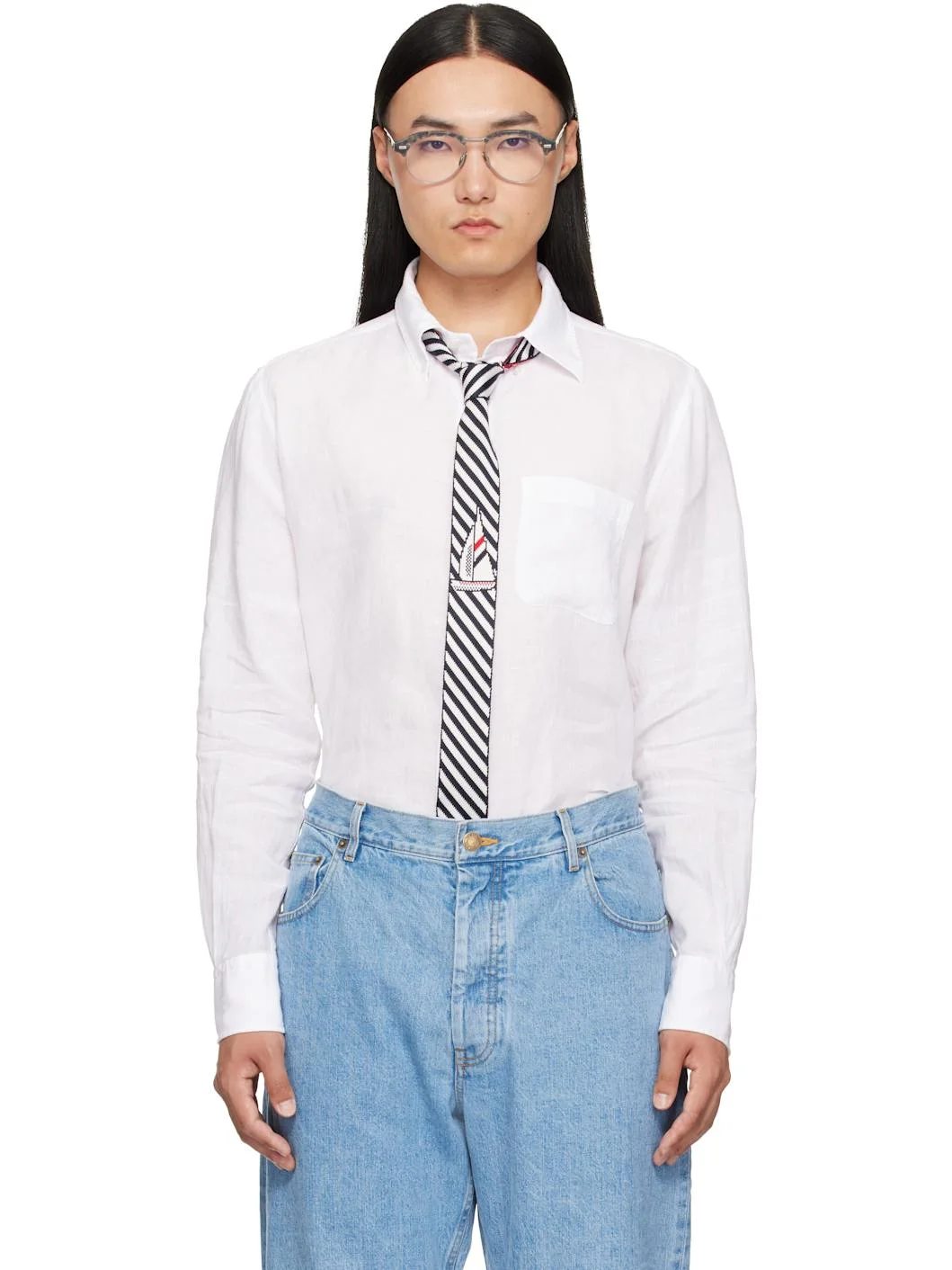 White Linen 4-Bar Shirt - 1