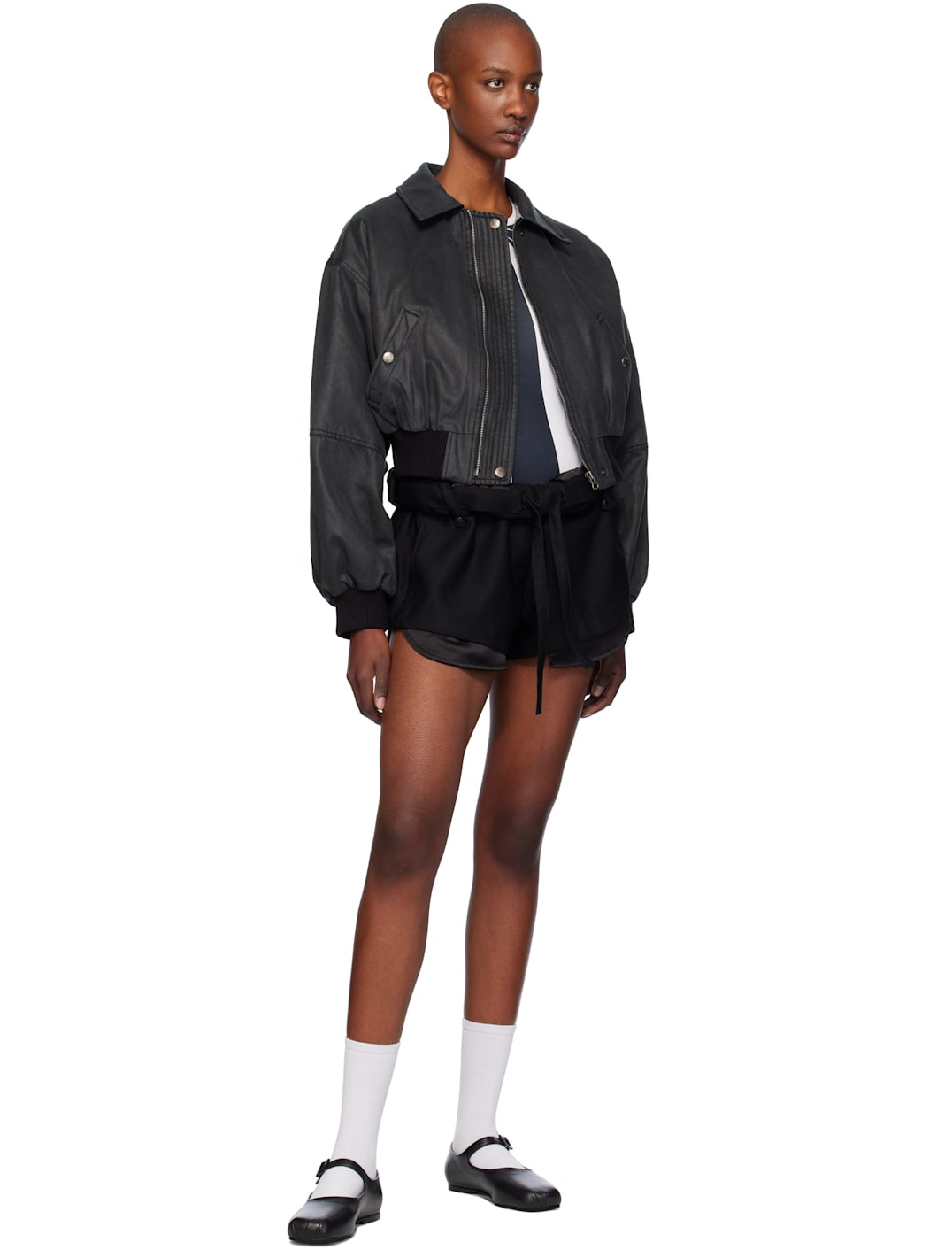 Black Rolled Waist Mini Shorts - 4