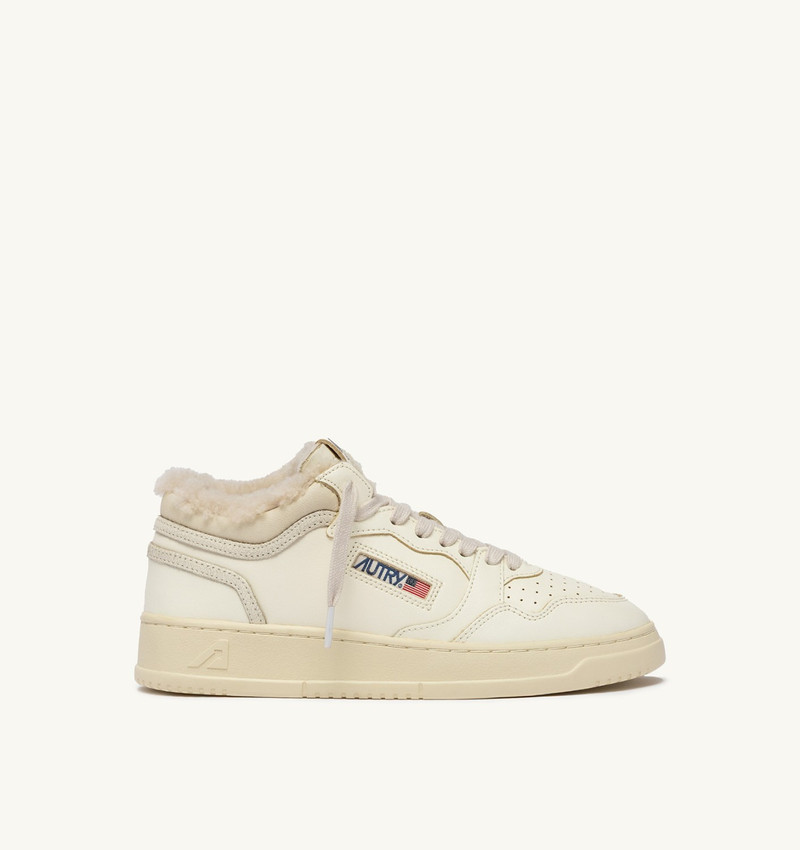 MED-WAY SNEAKERS IN LEATHER AND SHEARLING COLOR WHITE AND MARSHMALLOW 1
