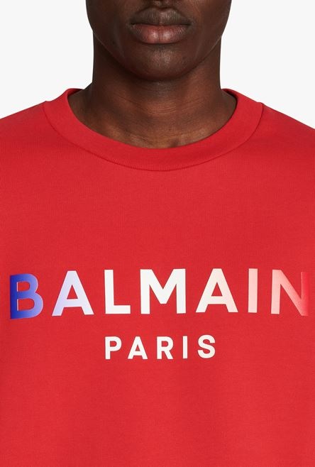 HIGH SUMMER CAPSULE - Red cotton sweatshirt with Balmain Paris tie-dye logo print - 5