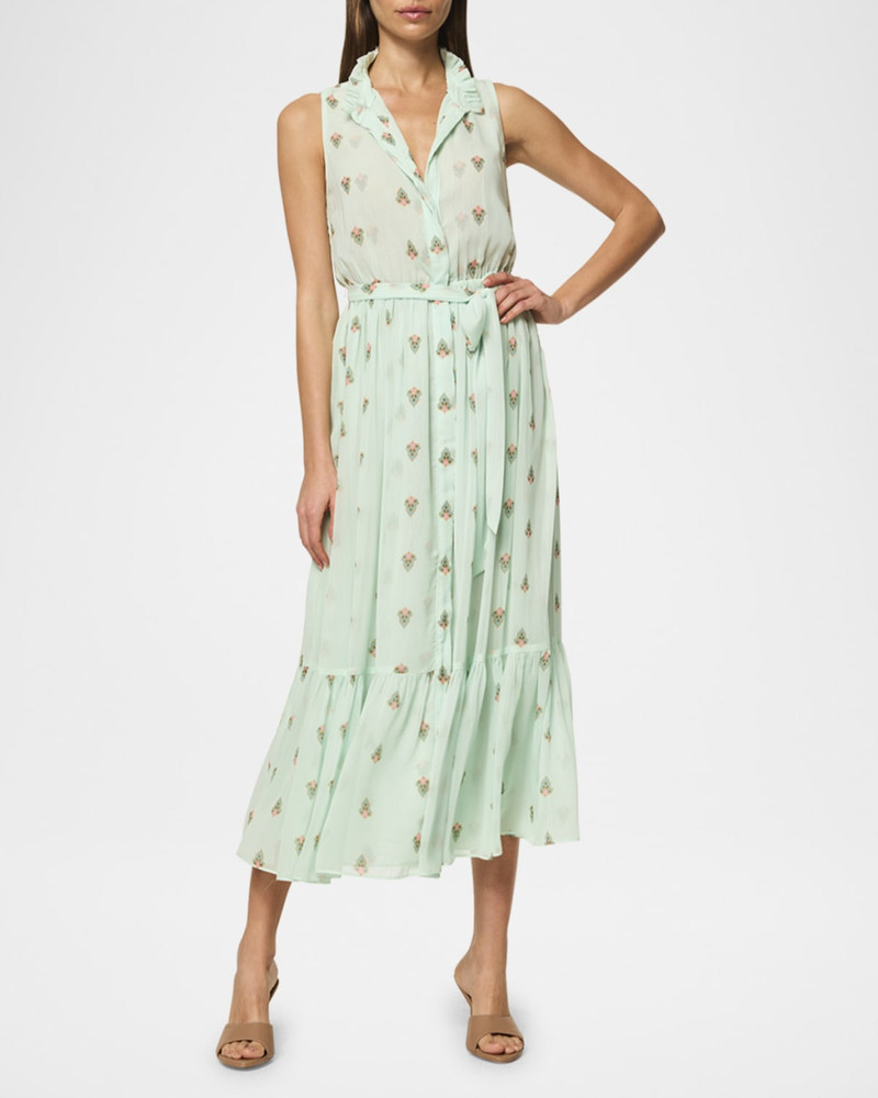 MISA Thebez Ruffled High-Neck Midi Dress outlook