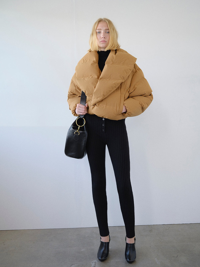 Cropped Shawl Puffer in Camel 3