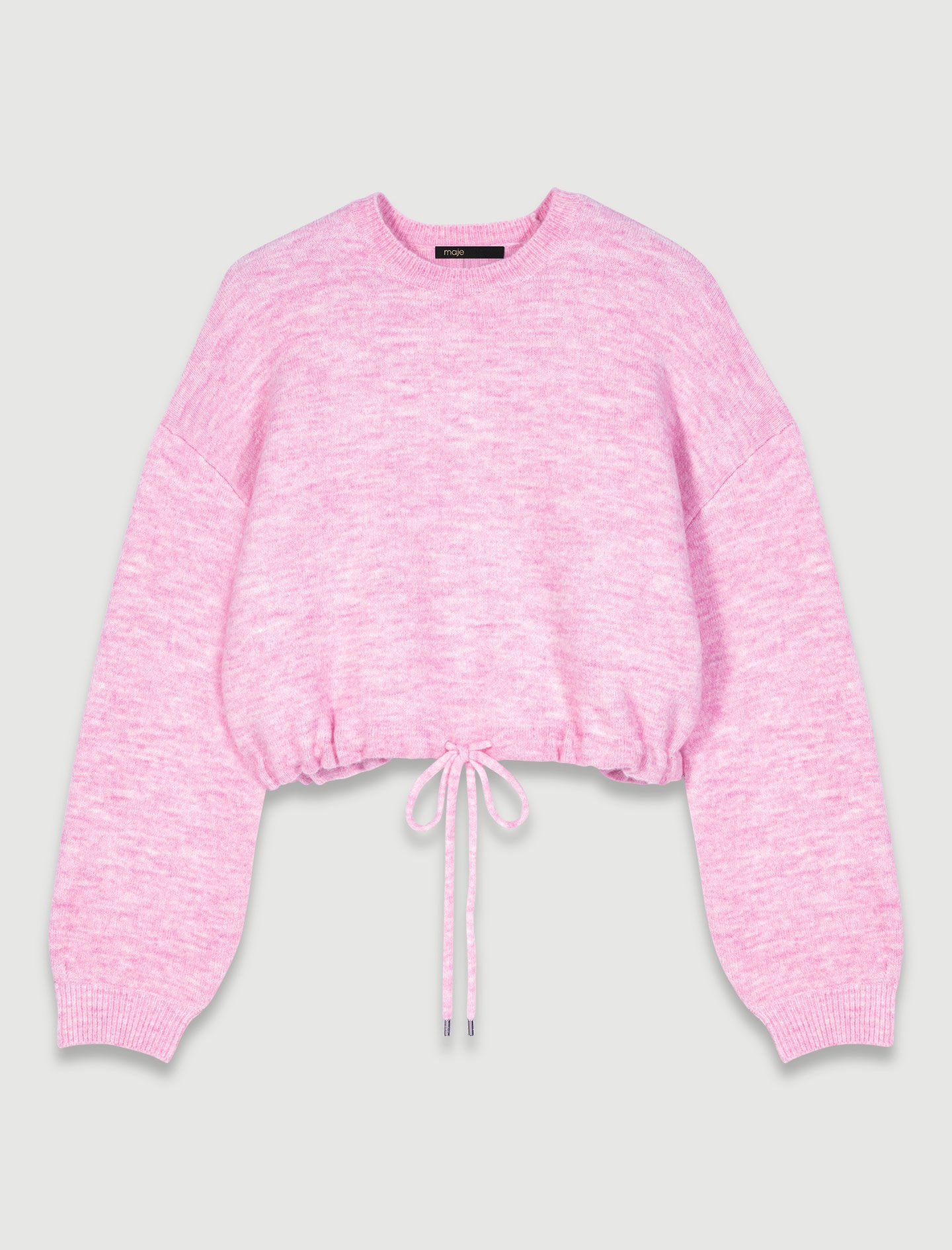 Cropped knit jumper with drawstring - 1