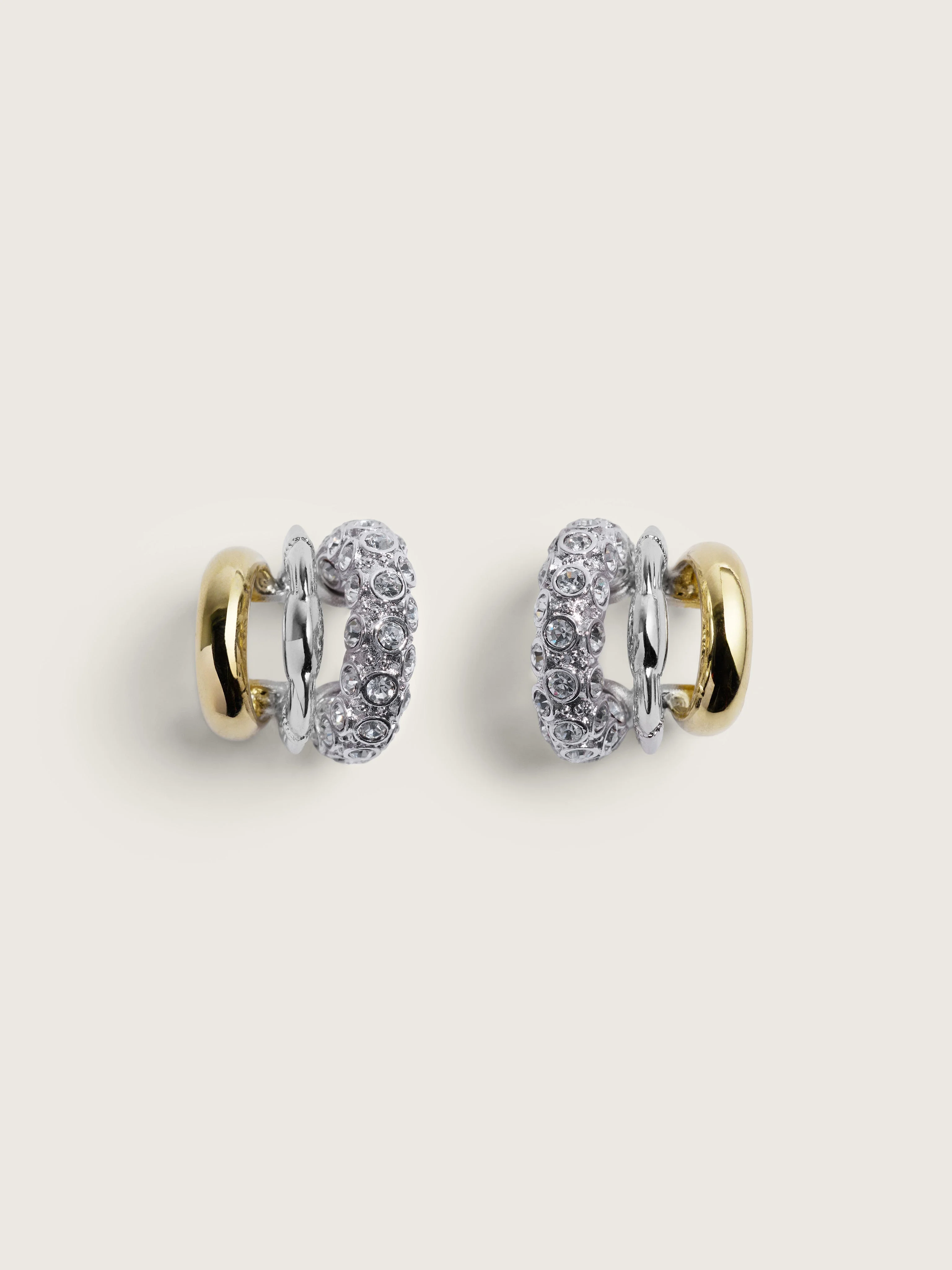 Stacked Rhinestone Hoop Earrings - 1