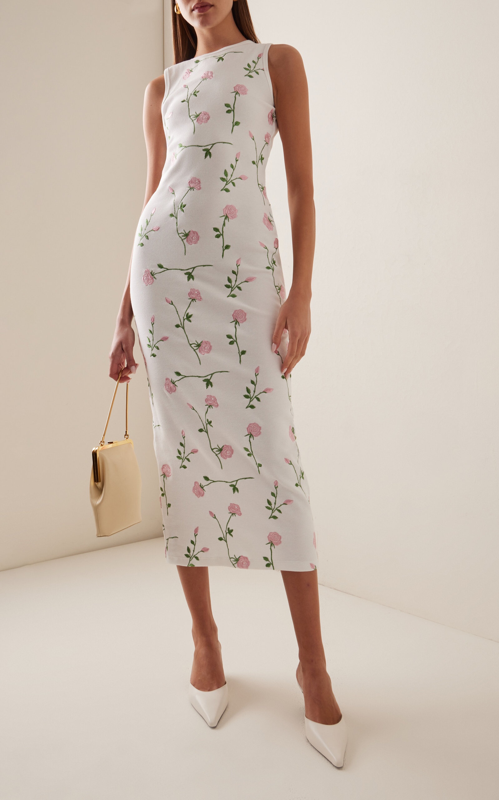 Embroidered Cotton-Blend Midi Dress off-white - 2