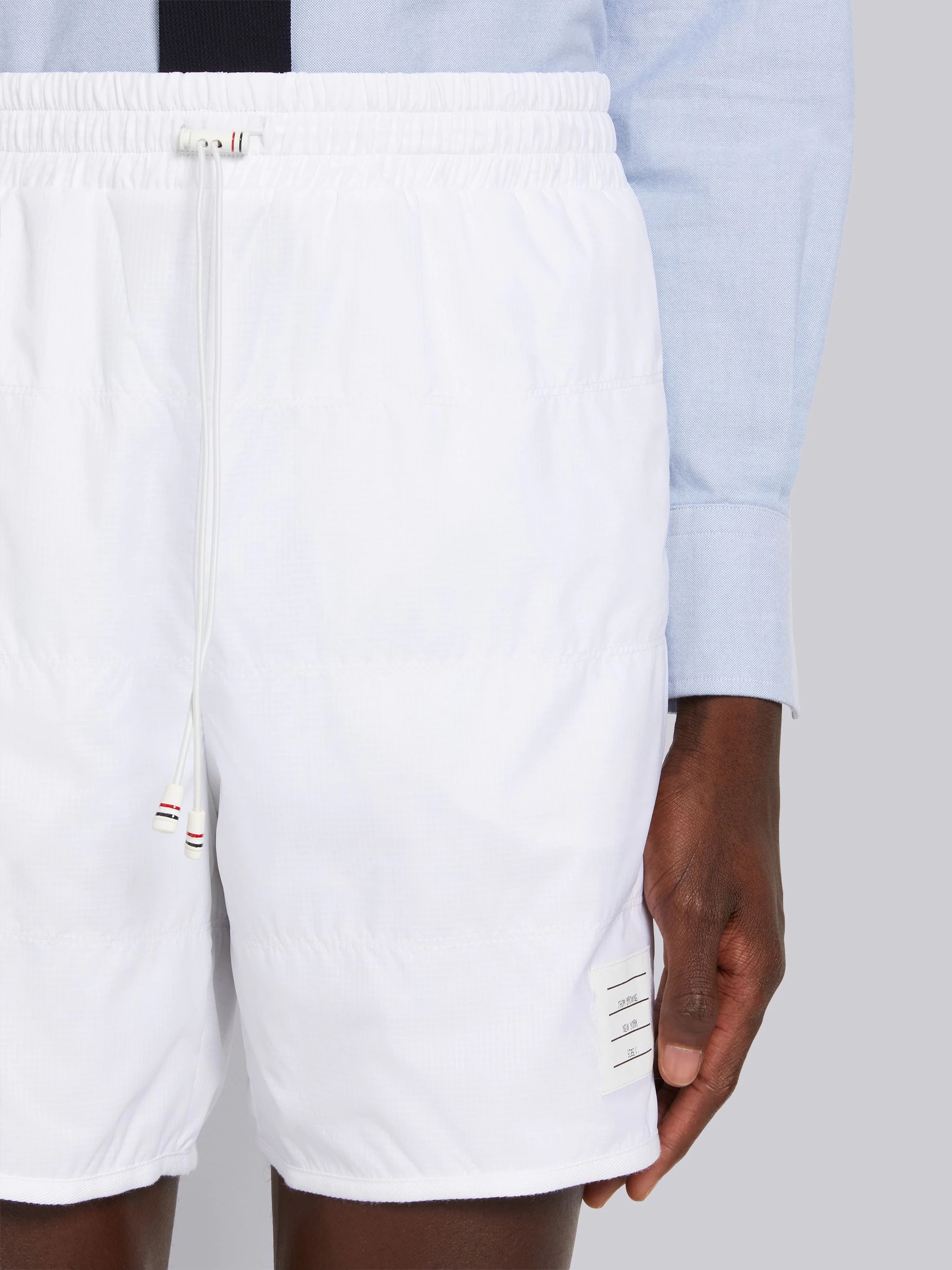 White Quilted Ripstop Jersey Lining Track Short - 5