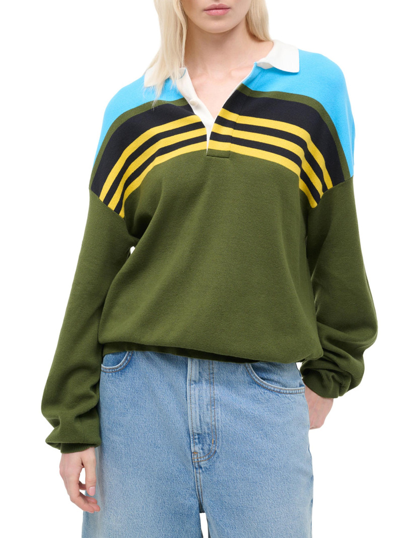 Women's Sail Striped Knit Polo Top - Fern Multi Stripe 3