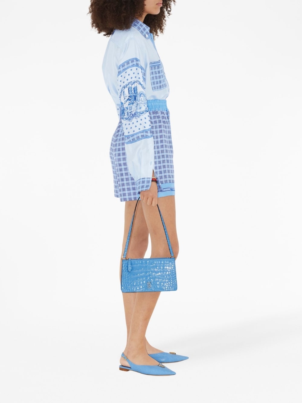 checked monument-print silk shirt - 3