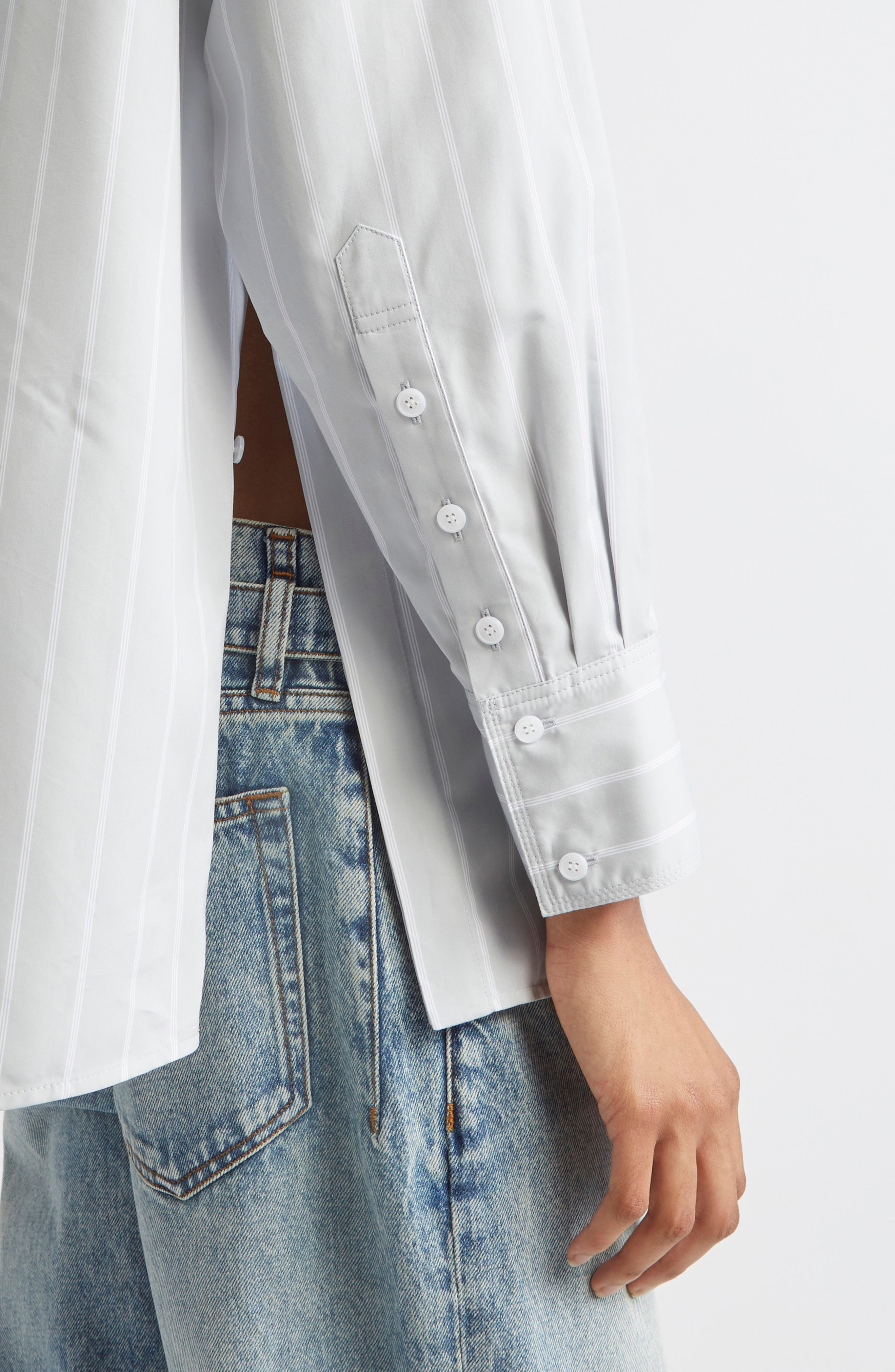 Proenza Schouler Addy Stripe Cotton & Silk Button-Up Shirt in Grey Multi at Nordstrom - 5