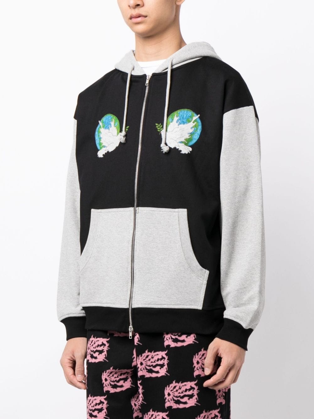 appliquÃ©-details colour-block cotton jacket - 4