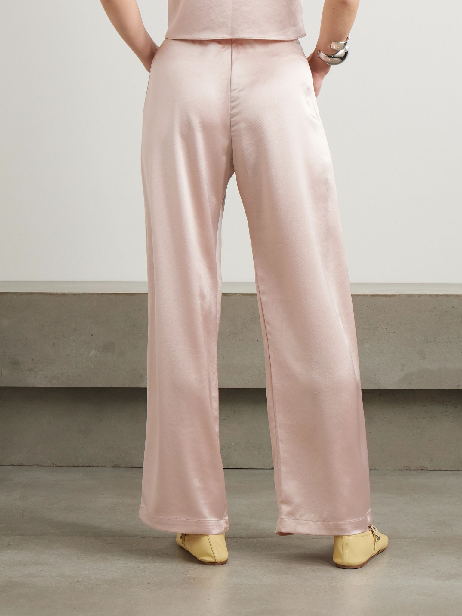 Barb washed-satin wide-leg pants Blush - 3