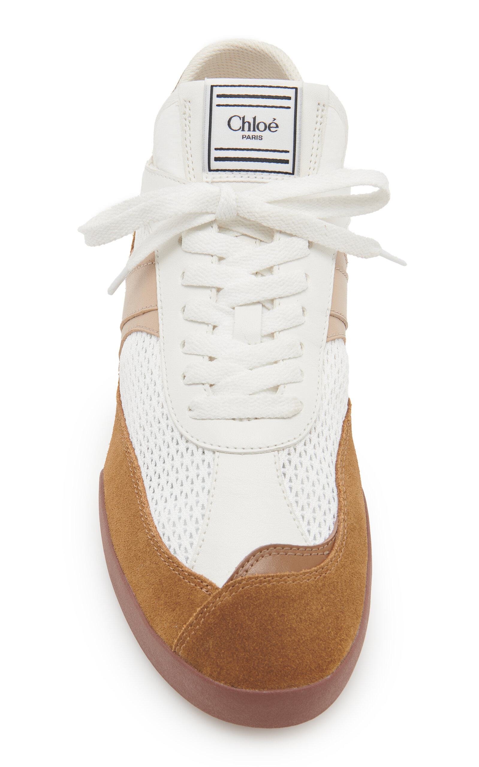 Low-Top Leather-Mesh Sneakers tan - 3