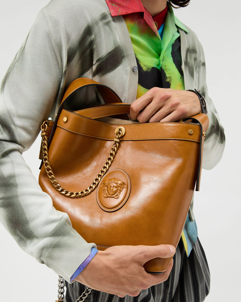 VERSACE Pivot Small Leather Bucket Bag outlook