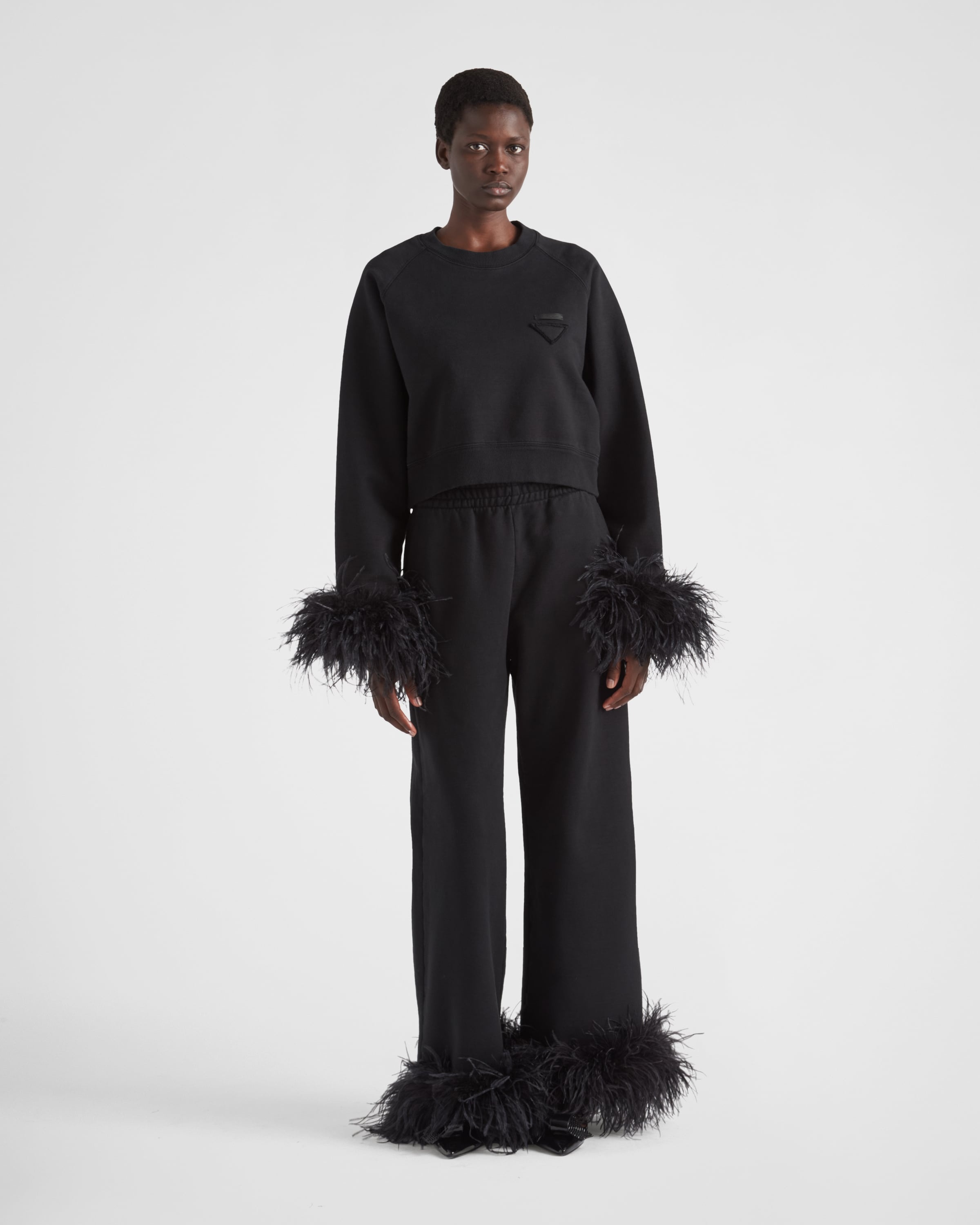 Crew-neck sweatshirt with feather trim - 2