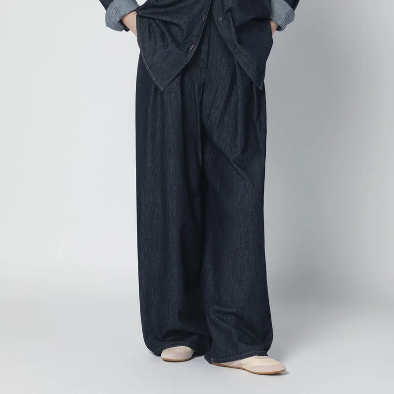 Dries Van Noten Indigo Denim Wide-Leg Trousers With Pleats Women - 1